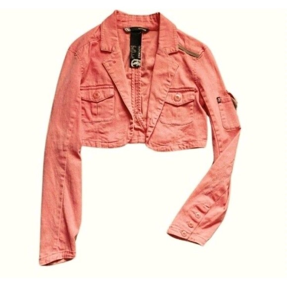 Y2K Ecko Red Cropped Pink Jacket Women’s Medium – Logo Patch Streetwear 2000s - Picture 2 of 8